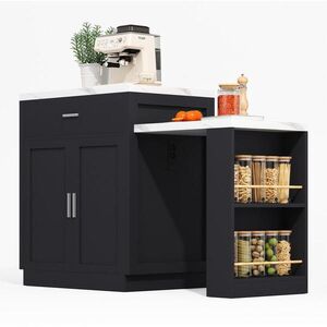 Redom KUCHYŇSKÝ ostrůvek 211/55/89, 5 cm s výsuvným jídelním stolem pro 2–6 osob, zásuvkami a úložným prostorem, Černá obraz