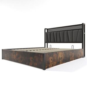 Modfu ČALOUNĚNÁ postel z lnu a kovu 180x200 cm šedá s LED čelem, USB, zásuvkami a úložným prostorem obraz