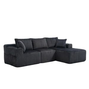 Redom MODULÁRNÍ pohovka 257/90-160/62 cm s lenoškou, 5 polštáři, držáky nápojů a bočními kapsami, manšestr, Šedá obraz