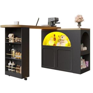 Redom BAROVÝ stůl 135-205/39/100 cm s LED osvětlením, USB nabíjením a úložným prostorem, Černá obraz
