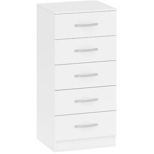 Redom KOMODA 40/35/85 cm s 5 zásuvkami, dřevotříska FSC, stříbrné úchytky, Bílá obraz