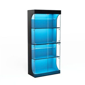 Redom VITRÍNA 80/35/165 cm s LED osvětlením, USB a USB-C nabíjením a senzorem pohybu, sklo a dřevotříska, Černá obraz
