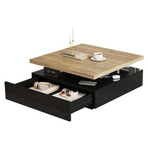 Modfu KONFERENČNÍ stolek z dřevotřísky 70x70x36 cm ořechová a černá s 360° otočnou deskou a skrytou zásuvkou obraz