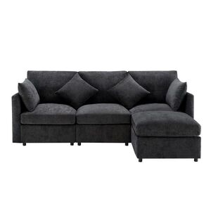 OKWISH ROHOVÁ pohovka 216/161/81 cm šedá z chenille modulární s taburetem a 4 polštáři obraz
