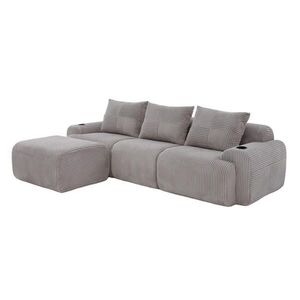 OKWISH MODULÁRNÍ pohovka 268/174/80 cm světle šedá z manšestru s držákem nápojů a boční kapsou obraz