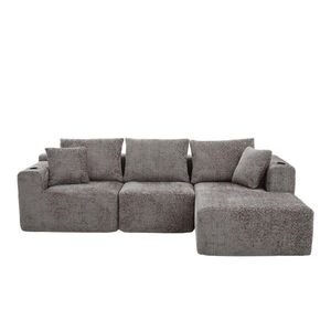 OKWISH MODULÁRNÍ rohová pohovka 261/165/80, 5 cm tmavě šedá z chenille s držákem na nápoje a hlubokým sedákem obraz