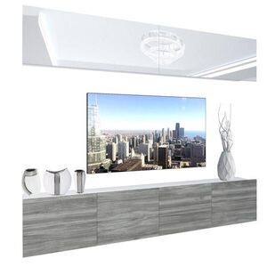 B BELINI GROUP OBÝVACÍ STĚNA Sestava skříní s LED Bílá / Glamour dřevo obraz