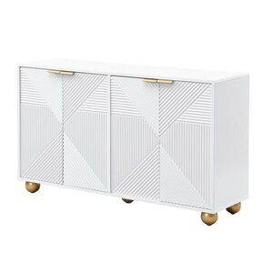 Modfu KOMODA z MDF 120x35x71, 5 cm bílá se 4 dvířky a nastavitelnými policemi, gravírovaný dekor a zlaté úchytky obraz