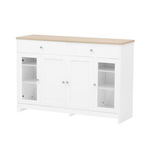Modfu PŘÍBORNÍK z MDF 120x80x37 cm bílý a v dekoru dřeva se 2 zásuvkami, 4 dvířky a nastavitelnými policemi obraz