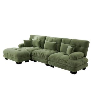 Modfu MODULÁRNÍ rohová pohovka ze ženilky 313x145x81 cm zelená s pohyblivými taburety, hlubokým sedem a měkkými područkami obraz