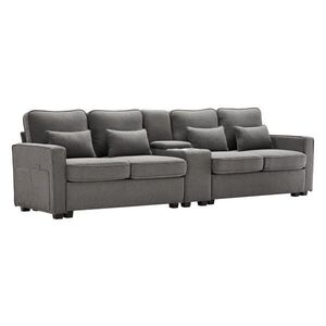 Redom POHOVKA 290/83/88 cm se 2 USB porty, 2 držáky na nápoje a úložnou konzolí, tmavě šedá obraz