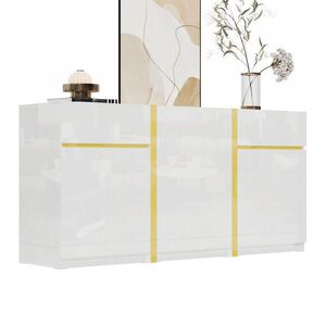 Modfu PŘÍBORNÍK z MDF a dřevotřísky 160x40x78 cm bílý se 2 zásuvkami, 3 dvířky a vysokým leskem se zlatými detaily obraz