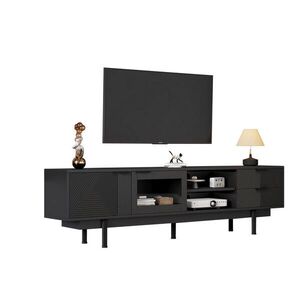 Modfu TV stolek z dřevotřísky 200x40x50, 5 cm černý se 2 dvířky a 2 zásuvkami, pro TV do 80 palců obraz