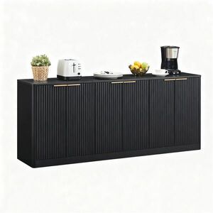 Modfu KOMODA z MDF 170x40x70, 5 cm černá se 6 dvířky, vlnitým designem a dekorem dřeva obraz