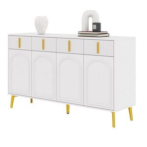 Modfu KOMODA z MDF 140x38x82 cm bílá se 4 zásuvkami, 4 dvířky a nastavitelnými policemi, se zlatými detaily obraz