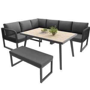 Redom ZAHRADNÍ lounge sestava 121, 5/61/77 cm modulární s odnímatelnými polštáři a stolkem z PE ratanu, Šedá obraz
