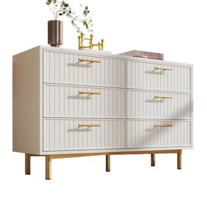 Modfu KOMODA z dřevotřísky 120x75x40 cm bílá se 6 zásuvkami, kovovou podnoží a dekorativním rýhováním obraz