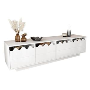 Modfu TV stolek z MDF a dřevotřísky 170x40x45 cm bílý se 4 dvířky a policemi z tvrzeného skla obraz