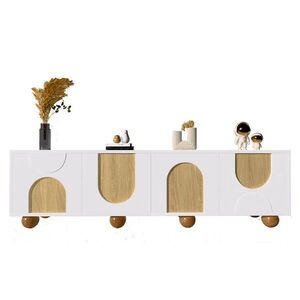 Modfu TV skříňka z MDF a dřevotřísky 175x38x50 cm bílá/přírodní se 4 dvířky a velkým úložným prostorem obraz