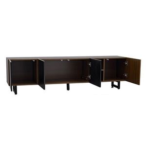 Modfu TV stolek z MDF a dřevotřísky 180x38x50 cm černá/přírodní s bezúchytkovými dvířky a vysokým leskem obraz