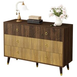 Modfu KOMODA z MDF a dřevotřísky 120x40x81 cm přírodní se 6 zásuvkami v retro stylu obraz