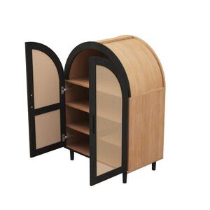 Modfu BOTNÍK z MDF a dřevotřísky 70x100x40 cm přírodní/černý se 2 ratanovými dvířky, 3 policemi a tlumeným dovíráním obraz