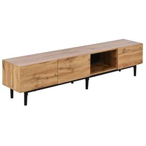Modfu TV stolek z MDF 175x31x41 cm světlý dub/černá s LED osvětlením, 3 dvířky a velkým úložným prostorem obraz