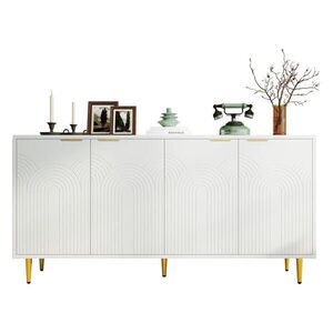 Modfu KOMODA z MDF a dřevotřísky 160x80x40 cm bílá s nastavitelnými policemi a tichým dovíráním, se zlatými detaily obraz