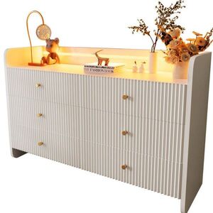 Modfu KOMODA z dřevotřísky 120x40x75 cm bílá s LED osvětlením, 6 zásuvkami a vlnitým 3D dekorem obraz