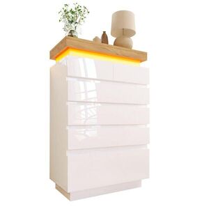 Modfu KOMODA z dřevotřísky 73x115x39 cm bílá s LED osvětlením, ovládáním přes aplikaci a 6 zásuvkami obraz