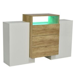 Modfu KOMODA z MDF 140x30x77, 5 cm bílá ve vysokém lesku a přírodní s LED osvětlením, 2 dvířky a 3 zásuvkami obraz