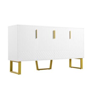Modfu KOMODA z MDF 140x40x80 cm bílá ve vysokém lesku se 4 dvířky a kovovými nohami obraz