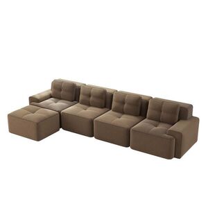 Modfu MODULÁRNÍ bezrámová pohovka z manšestru 382x177x69 cm hnědá s hlubokým sedem, protiskluzovou základnou a bez montáže obraz