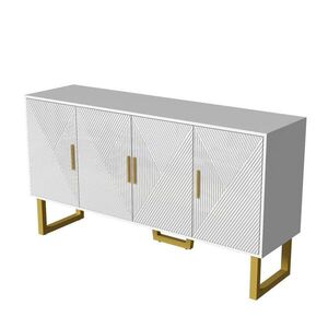 Modfu KOMODA z MDF a dřevotřísky 150x40x82 cm bílá se 4 dvířky, nastavitelnými policemi a vysokým leskem obraz