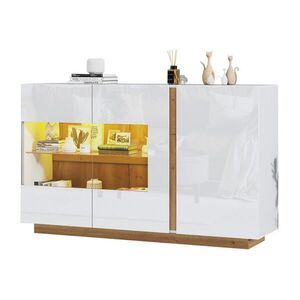 Modfu KOMODA z dřevotřísky a skla 138x38, 5x90, 5 cm bílá s RGB LED osvětlením, 3 dveřmi a vysokým leskem obraz