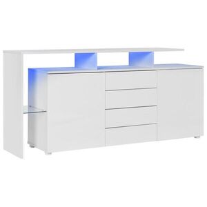 Modfu KOMODA z dřevotřísky 160x70x35 cm bílá s LED osvětlením, USB a 4 zásuvkami obraz