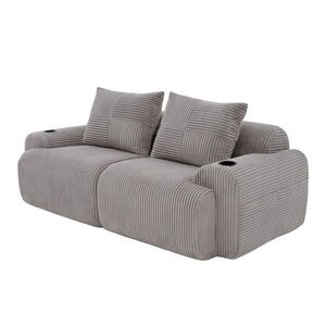 Modfu MODULÁRNÍ pohovka z manšestru 200x99x80 cm světle šedá s držákem na nápoje a boční kapsou, 2místná obraz