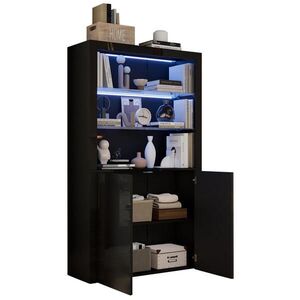 Modfu VITRÍNA z MDF a skla 100x35x170 cm černá s LED osvětlením, 2 dvířky a čelní stranou ve vysokém lesku obraz
