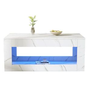 Modfu KONFERENČNÍ stolek z dřevotřísky 100x50x50 cm bílý s LED osvětlením, vysokým leskem a otevřeným úložným prostorem obraz