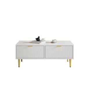 Modfu KONFERENČNÍ stolek z MDF 100x50x40 cm bílá/zlatá se 2 zásuvkami a spodní odkládací policí obraz