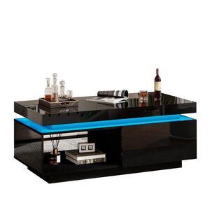 Modfu KONFERENČNÍ stolek z dřevotřísky 100x50x40, 3 cm černý s LED osvětlením a zásuvkou, vysoký lesk obraz