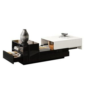 OKWISH KONFERENČNÍ stolek 100/50/38 cm bílá černá z dřevotřísky s úložnými zásuvkami a zvedací deskou obraz