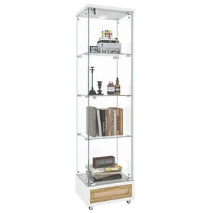 OKWISH VITRÍNA 36, 5/42, 5/167 cm bílá z MDF a skla s LED osvětlením, zásuvkami a kolečky obraz