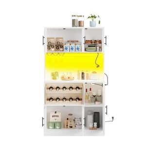 Modfu KUCHYŇSKÁ spížní skříň z MDF 100x40x180 cm bílá s RGB LED, zásuvkami, USB a stojanem na víno se skleněnými dvířky obraz