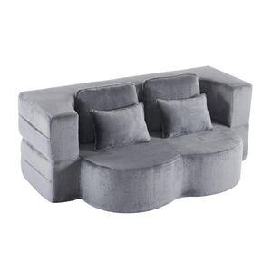 Modfu ROZKLÁDACÍ podlahová pohovka z pěny a 198x60x76 cm pružin modrošedá, jako futon i lůžko se 4 polštáři obraz