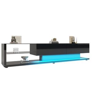 OKWISH TV stolek 170/36/38 cm černý z dřevotřísky s lesklým povrchem a LED osvětlením obraz