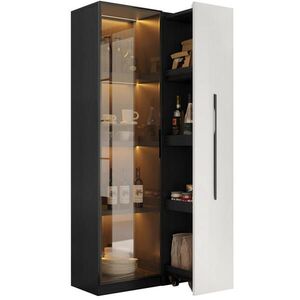 Modfu VITRÍNA z MDF 70x40x160 cm černo-bílá s LED osvětlením, bočním výsuvem a skleněnou přední částí obraz