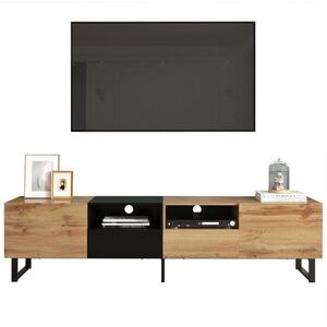 OKWISH TV stolek 190/38/48 cm černá a přírodní z MDF s 2 dvířky a 2 zásuvkami obraz
