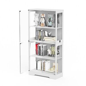OKWISH SKLENĚNÁ vitrína 80/35/165 cm bílá z MDF a skla s LED osvětlením a pohybovým senzorem obraz