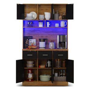 Modfu KUCHYŇSKÁ skříňka z MDF 100x40x180 cm v přírodní a černé s LED osvětlením, USB zásuvkami a velkým úložným prostorem obraz